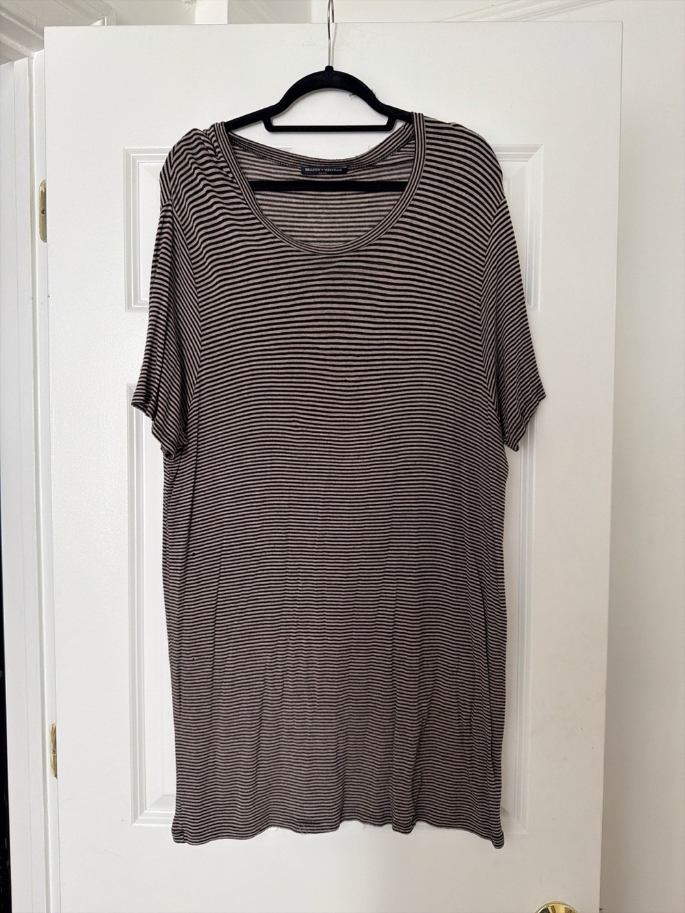 White and Black Striped Short Sleeve Scoop Neck T-shirt Dress